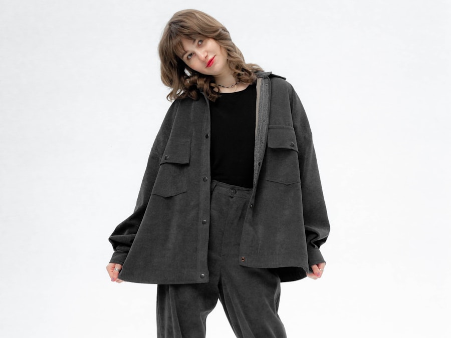 A charcoal overshirt