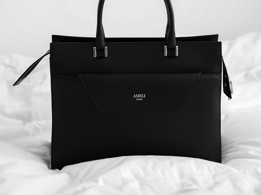 A black structured leather tote