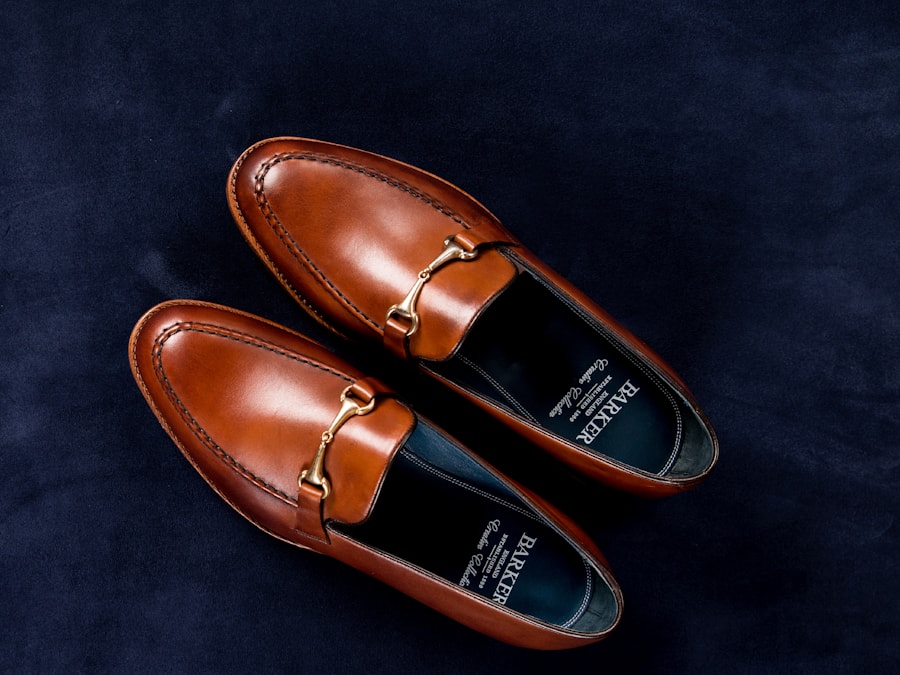 A pair of brown leather horsebit loafers