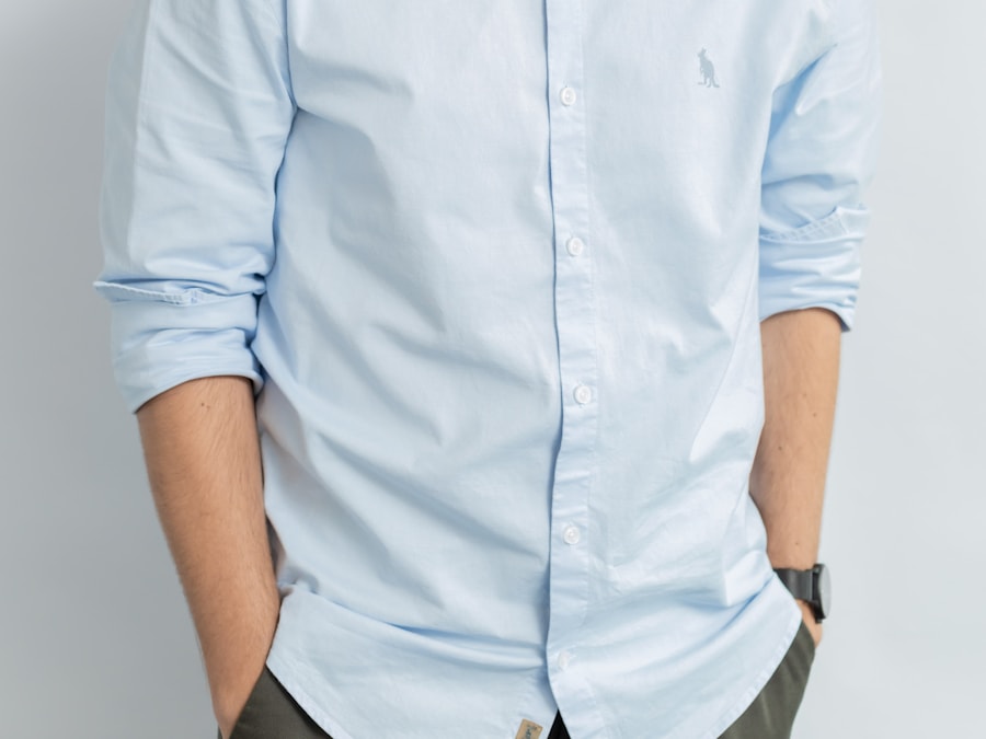 A pale blue oxford button-down shirt