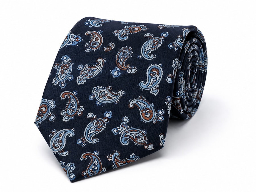 A navy silk paisley tie