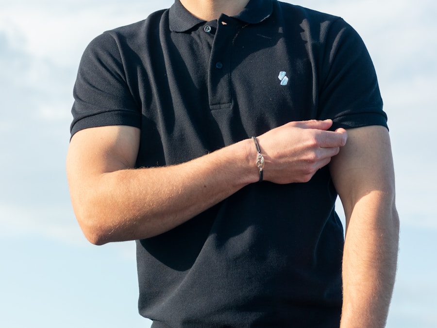 A navy polo shirt