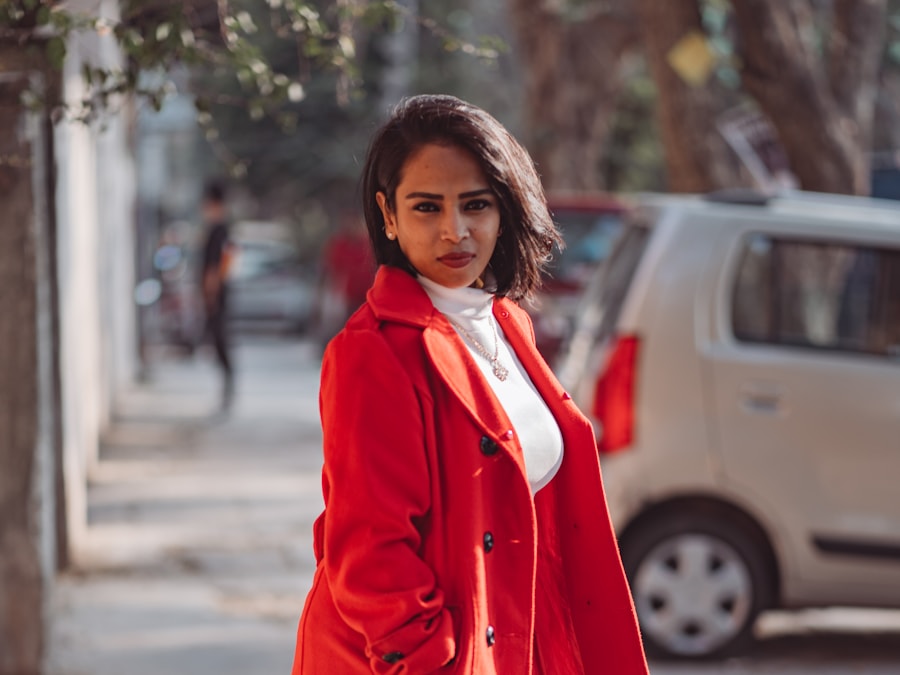 A bright red statement coat