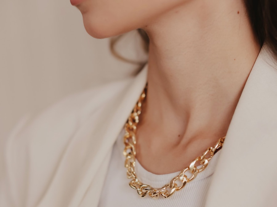 A chunky gold chain necklace