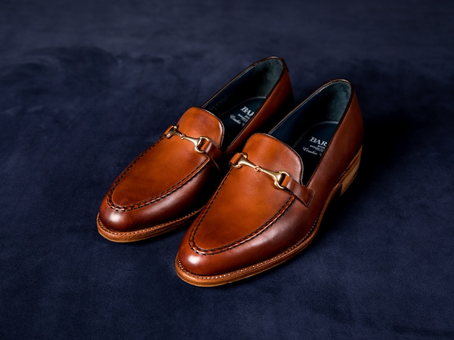 A pair of brown leather loafers