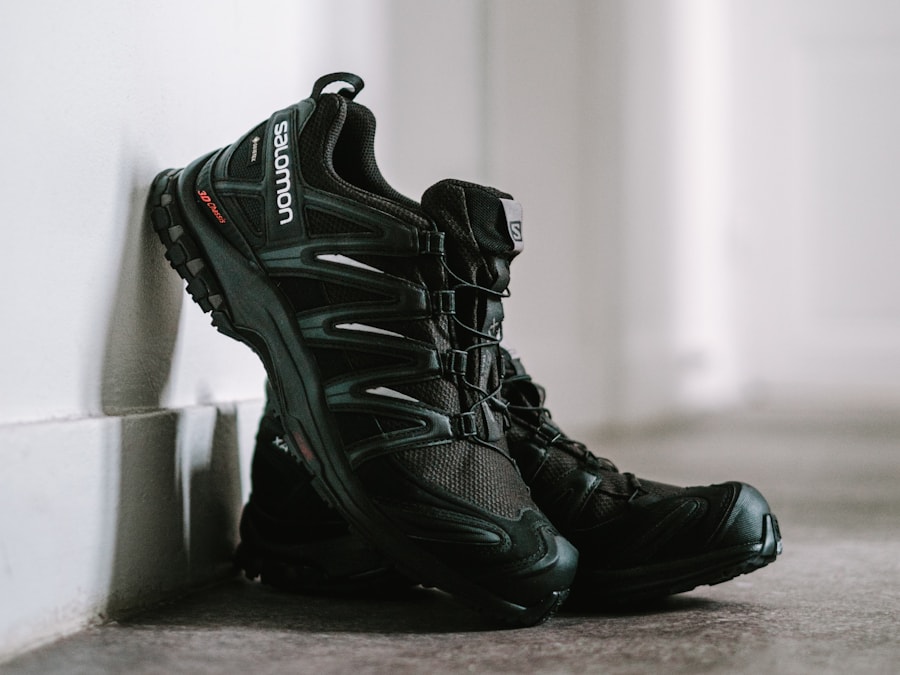 A pair of black trail sneakers