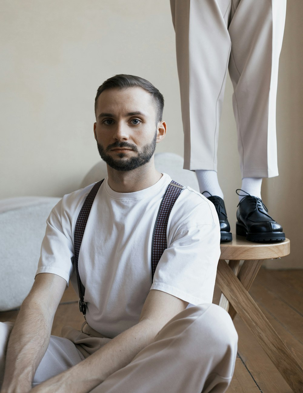 Minimalist outfit: white tee and tailored trousers