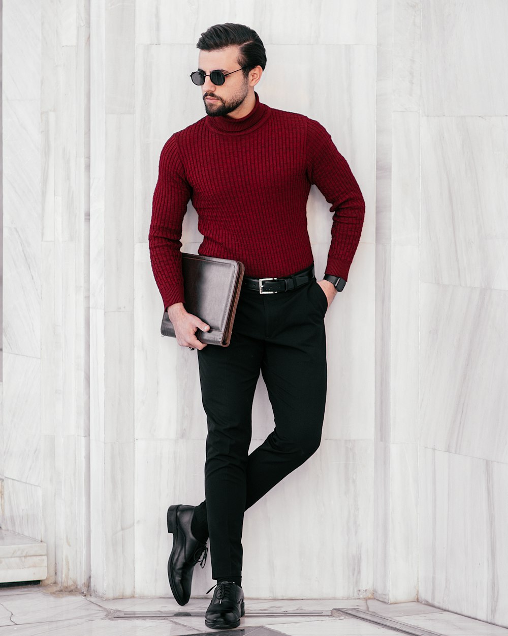 Smart casual outfit: roll neck and tailored trousers